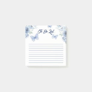 Blue Floral Watercolor Butterfly Lined To-Do List Post-it Notes