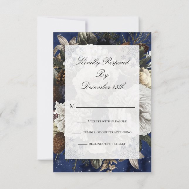 Blue Floral Watercolor Christmas RSVP Invitation (Back)