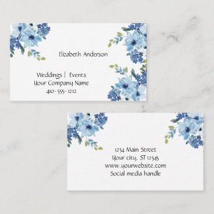 Blue Floral Watercolor Feminine Small Business Business Card