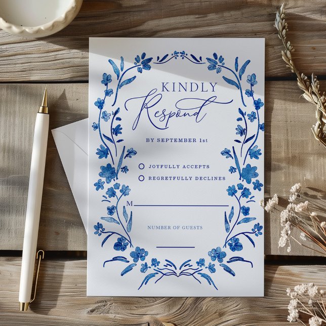 Blue Floral Watercolor Frame Response Card (Blue Floral Watercolor Frame Response Card RSVP)