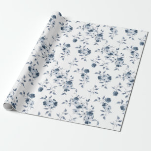 Blue Floral Watercolor Gift Wrapping Paper