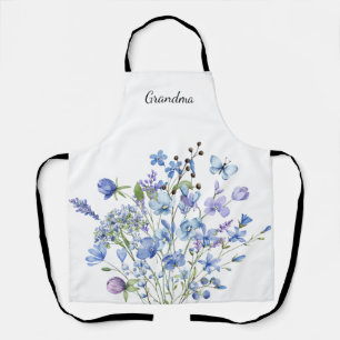 Blue Floral Watercolor Grandma Name  Apron