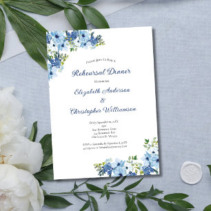 Blue Floral Watercolor Greenery Rehearsal Dinner Invitation