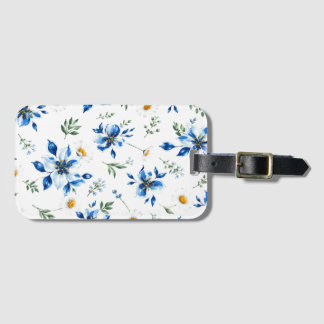 Blue floral watercolor luggage tag. tag