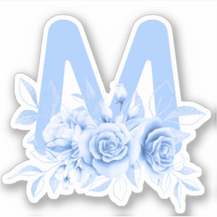 Blue Floral Watercolor Monogram Sticker