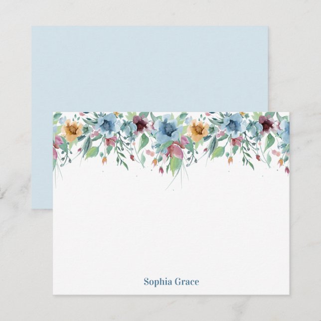 Blue Floral Watercolor Personalised Card (Front/Back)