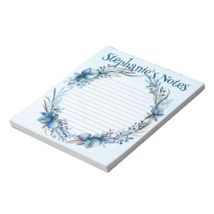 Blue Floral Watercolor Personalised Notepad