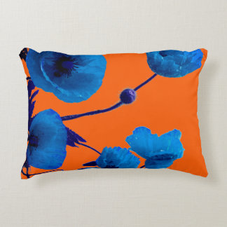 Blue Floral Watercolor Poppy Flowers Sunset Summer Decorative Cushion