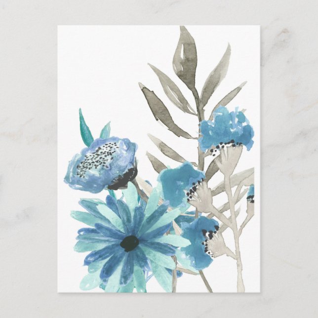 Blue Floral Watercolor Postcard (Front)