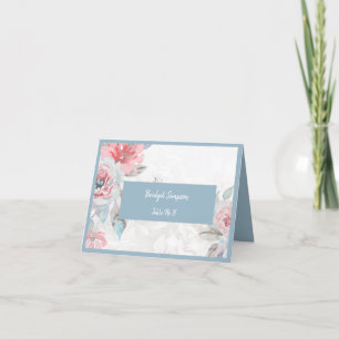 blue floral watercolor rose wedding guest card