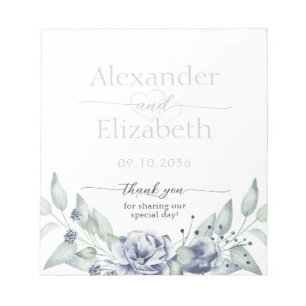 Blue Floral Watercolor Script Wedding Favor Notepad
