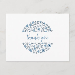 Blue Floral watercolor Thank you Postcard