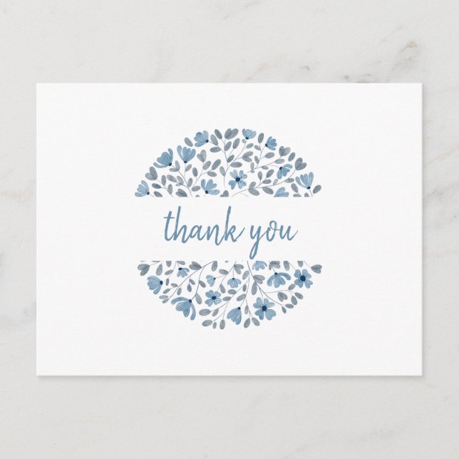  Blue Floral watercolor Thank you Postcard (Front)