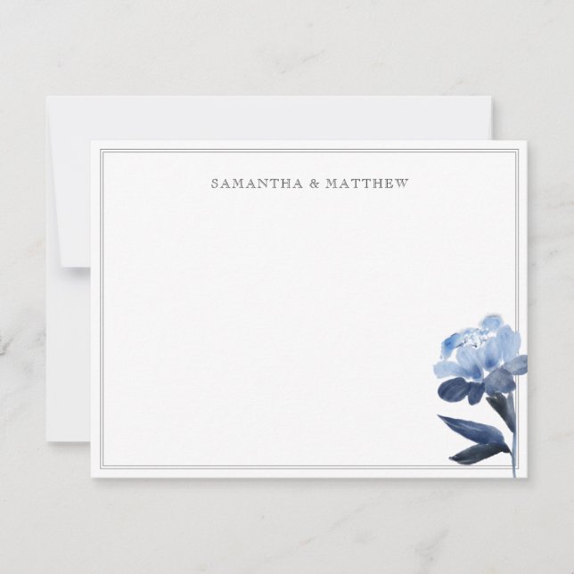 Blue Floral Watercolor Two Borders Couple  Card (Front)