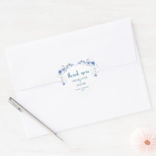 Blue Floral Watercolor Wedding Heart Favour Sticke Sticker