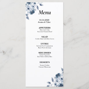 Blue Floral Watercolor Wedding or Event Menu