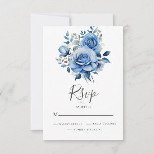 Blue Floral Watercolor Wedding RSVP Card