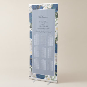 Blue Floral Watercolor Wedding Seating Chart Retractable Banner