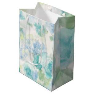 Blue Floral Watercolor Wedding Shower Birthday  Medium Gift Bag