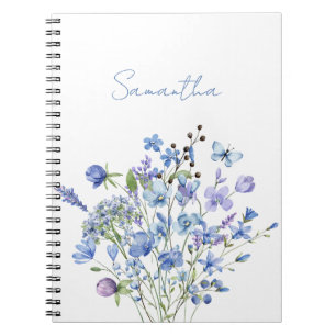 Blue Floral Watercolor Wildflower Name  Notebook