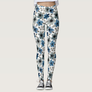 Blue Floral Watercolor Women's Leggings