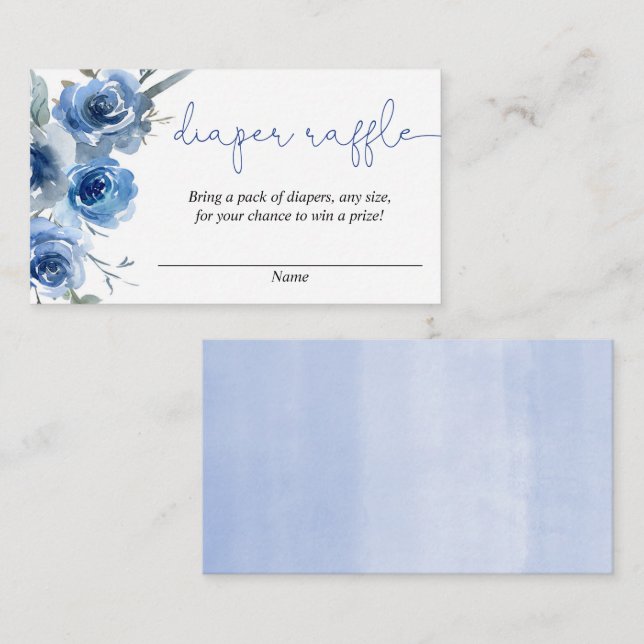 Blue floral watercolors boy diaper raffle cards (Front/Back)