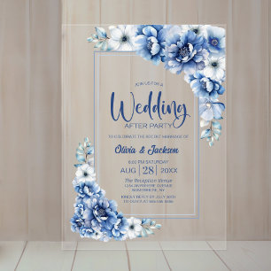 Blue Floral Wedding After Party Acrylic Invitations