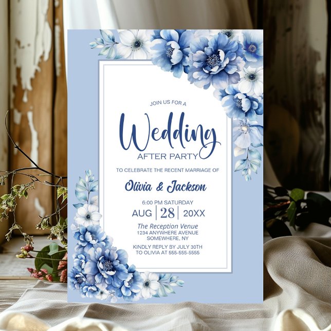 Blue Floral Wedding After Party Invitation (Creator Uploaded)