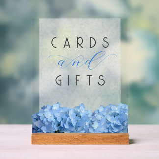 Blue Floral Wedding Cards n Gifts Table Acrylic Sign