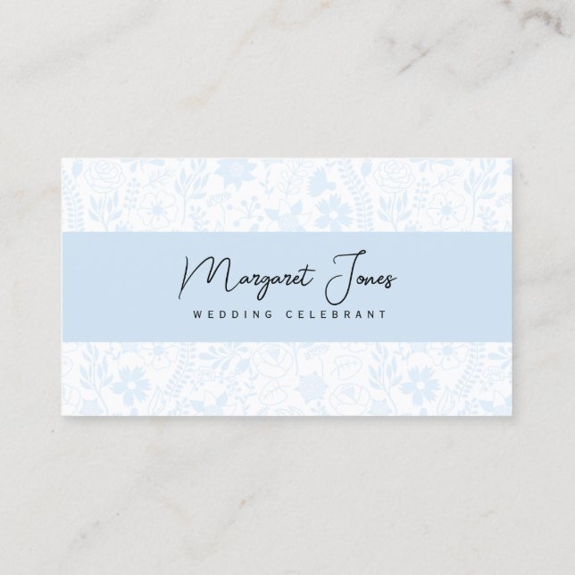 Blue Floral Wedding Celebrant Business Card (Back)