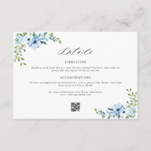 blue floral wedding details card