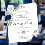 Blue Floral Wedding Evening Party Budget Invite<br><div class="desc">These affordable, budget friendly evening party invitations are perfect for inviting your friends and family to celebrate your wedding without spending a fortune on the invitations. The elegant design features hand painted watercolor roses in shades of dusty blue, navy, and indigo, with a bevy of eucalyptus leaves and greenery. The...</div>