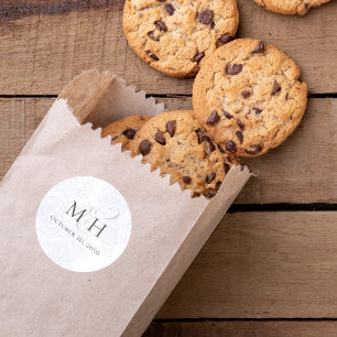 Blue Floral Wedding Favour Monogram Classic Round Sticker