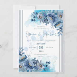 Blue Floral Wedding Invitation