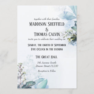 Blue Floral Wedding Invitation