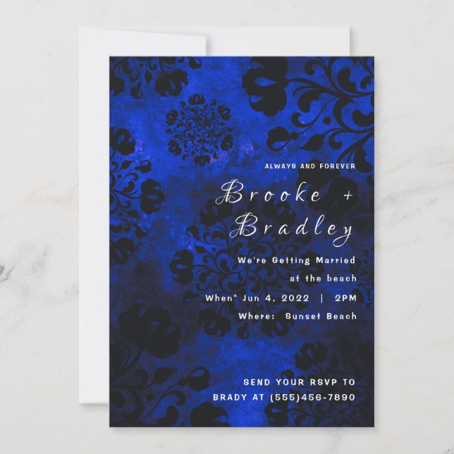 Blue Floral Wedding Invitation (Front)