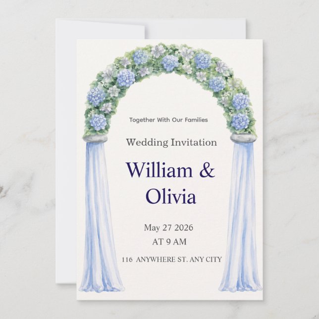 Blue Floral Wedding Invitation (Front)