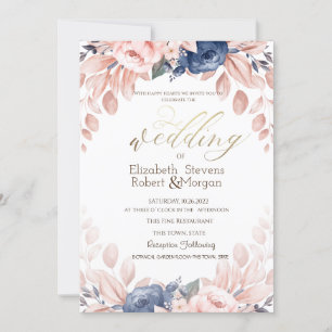 Blue Floral Wedding Invitation