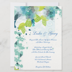 Blue Floral Wedding Invitation 