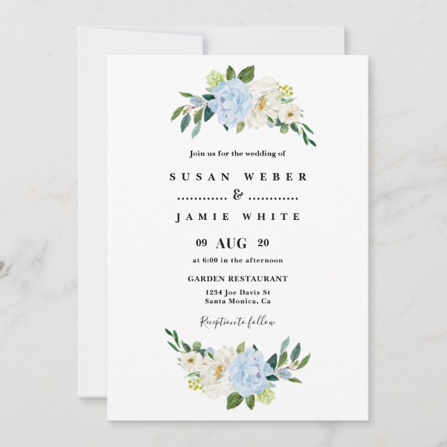 Blue floral wedding invitation (Front)