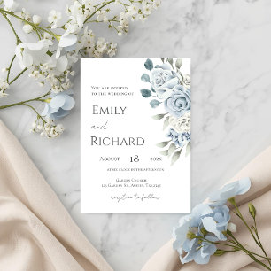 Blue Floral Wedding  Invitation