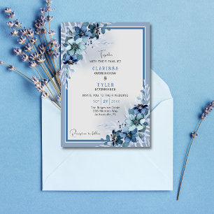 Blue Floral Wedding Invitation
