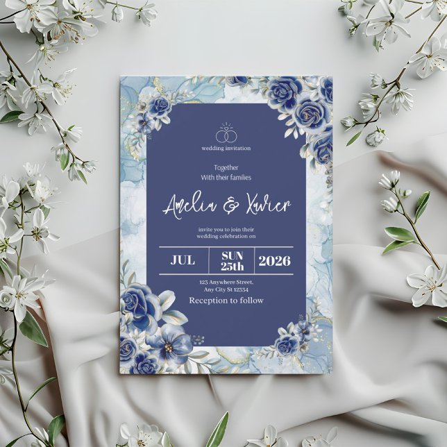 Blue Floral Wedding Invitation  (Creator Uploaded)