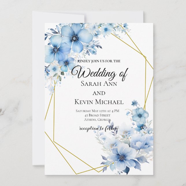 Blue Floral Wedding Invitation (Front)