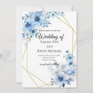 Blue Floral Wedding Invitation