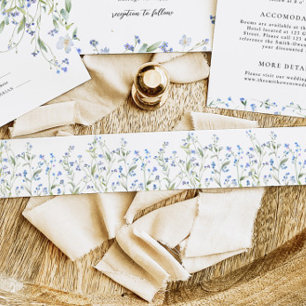 Blue Floral Wedding  Invitation Belly Band