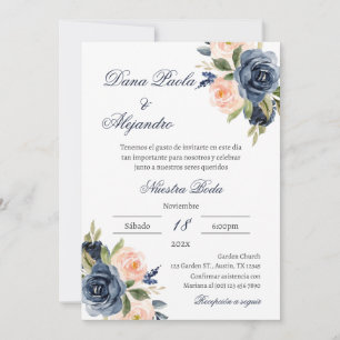 Blue Floral wedding invitation in Spanish