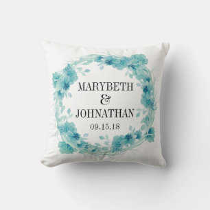 Blue Floral Wedding Keepsake Throw Pillow