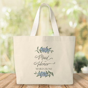 Blue Floral Wedding Maid of Honour Custom Large Tote Bag