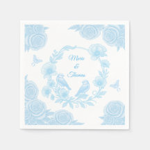 Blue Floral Wedding Napkin 💙 Personalised Names
